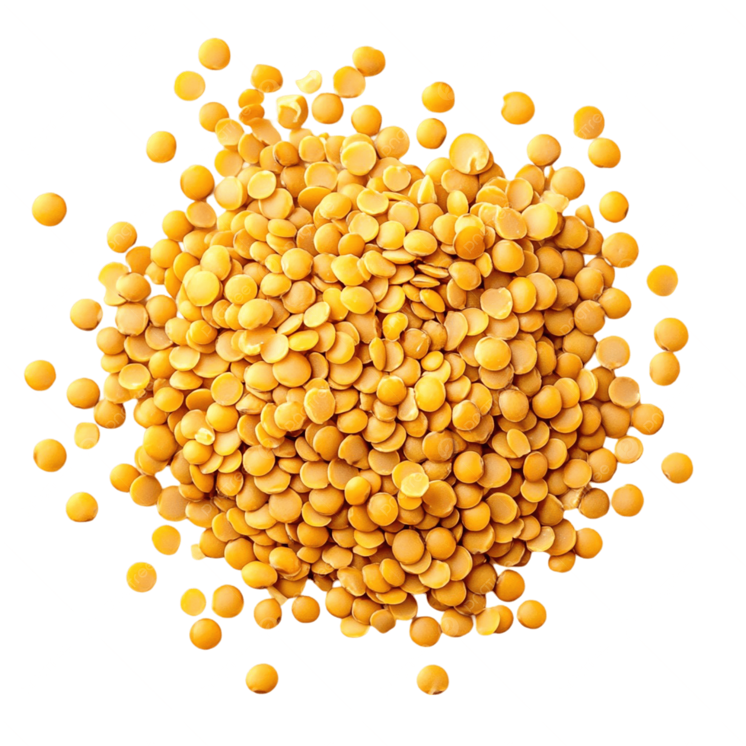 Loose Toor Dal grains isolated on transparent background for product display